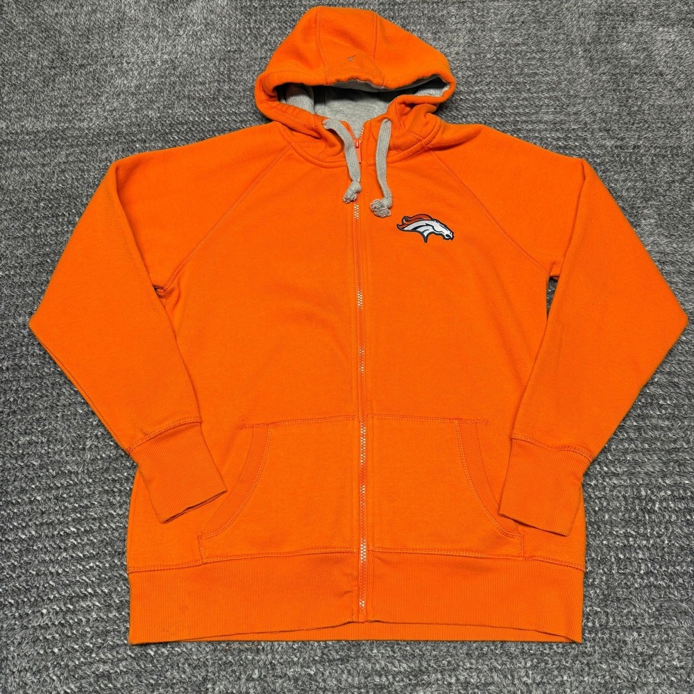 Antigua‎ Denver Broncos NFL Womens Full Zip Hoodie Sweatshirt Size L Orange